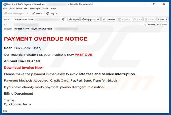 QuickBooks - Payment Overdue E-Mail-Betrug