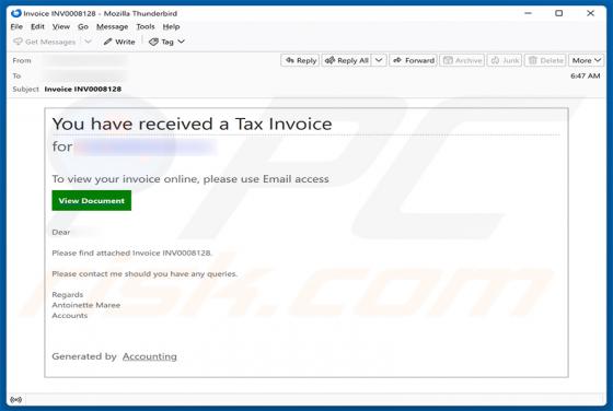 You Have Received A Tax Invoice E-Mail-Betrug
