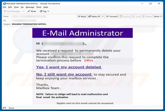 Request To Permanently Delete Your Account E-Mail-Betrug