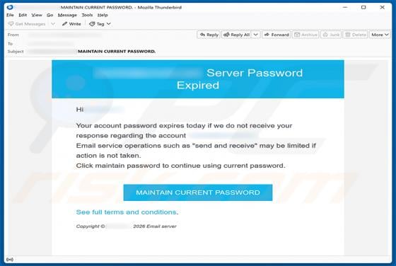 Server Password Expired E-Mail-Betrug