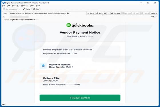 Intuit QuickBooks - Vendor Payment Notice E-Mail-Virus