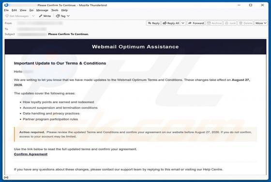 Webmail Optimum Terms and Conditions Update E-Mail-Betrug