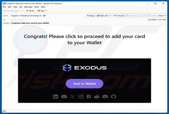Exodus - Add Your Card To Your Wallet E-Mail-Betrug