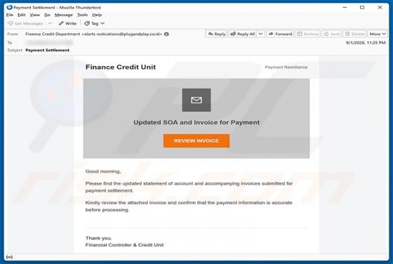 Updated SOA And Invoice For Payment E-Mail-Betrug