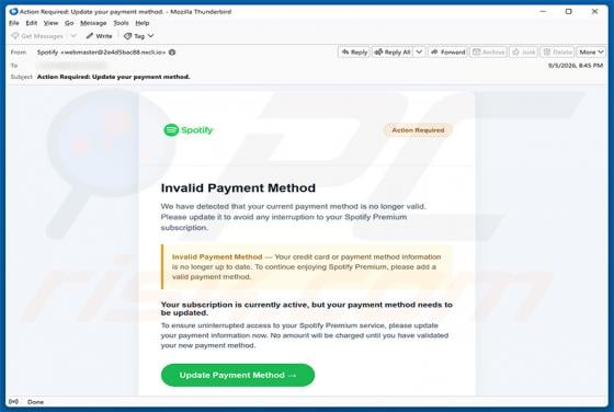 Spotify - Invalid Payment Method E-Mail-Betrug