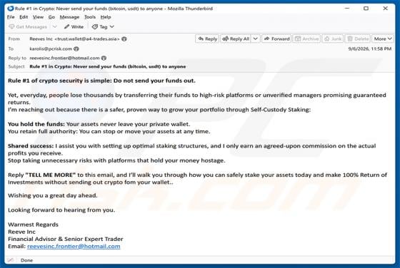 Self-Custody Crypto Staking E-Mail-Betrug