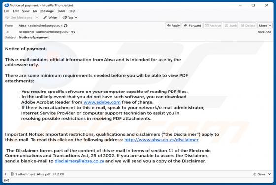 Notice Of Payment E-Mail-Virus