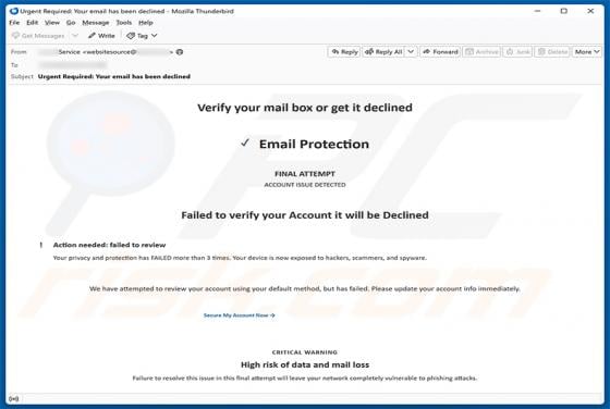 Verify Your Mailbox E-Mail-Betrug