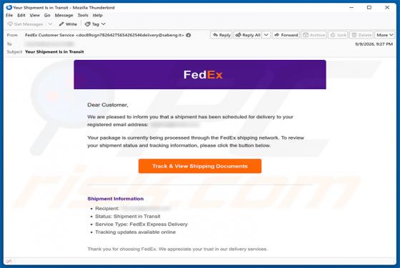 FedEx Shipment Scheduled For Delivery E-Mail-Betrug