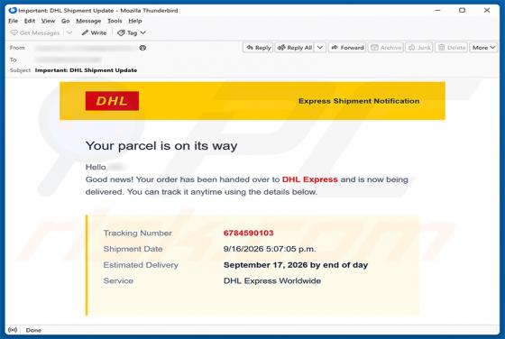 DHL Express Parcel Is On Its Way E-Mail-Betrug