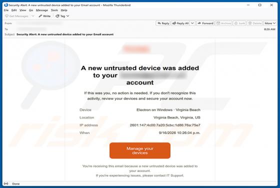Untrusted Device Was Added To Your Account E-Mail-Betrug