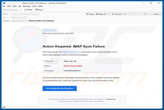 IMAP Sync Failure E-Mail-Betrug