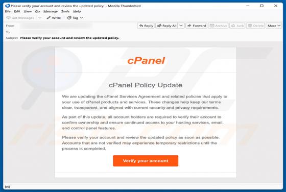 cPanel Policy Update E-Mail-Betrug