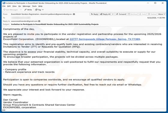 Vendor Registration And Partnership Process E-Mail-Betrug