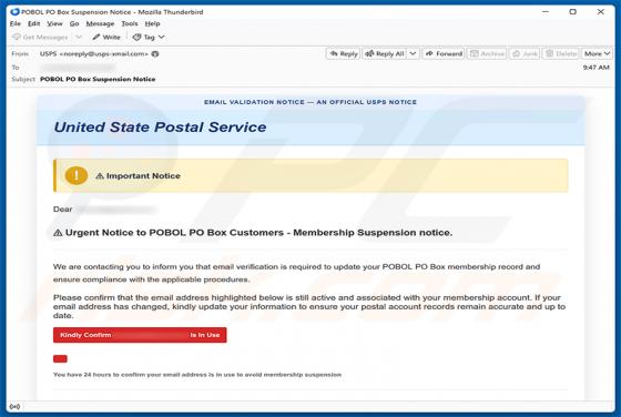USPS POBOL Membership Suspension Notice E-Mail-Betrug