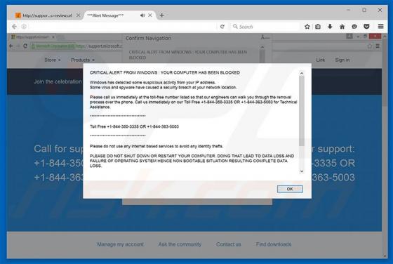 CRITICAL ALERT FROM WINDOWS Schwindel