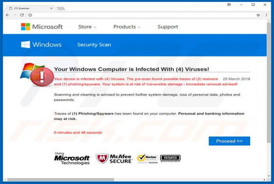Your Windows Computer Is Infected With (4) Viruses! POP-UP Betrug