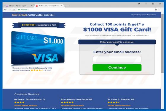$1000 VISA Gift Card POP-UP Betrug