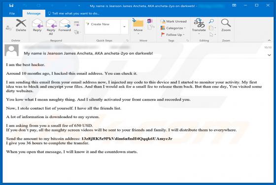 Jeanson J. Ancheta Sextortion E-Mail Betrug