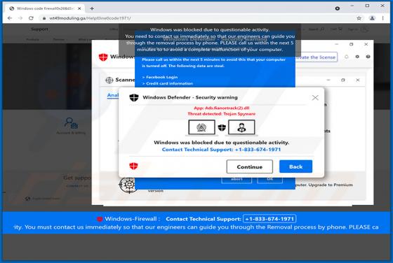 Windows Was Blocked Due To Questionable Activity POP-UP Betrug