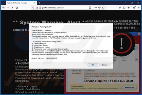 System Warning Alert POP-UP Betrug