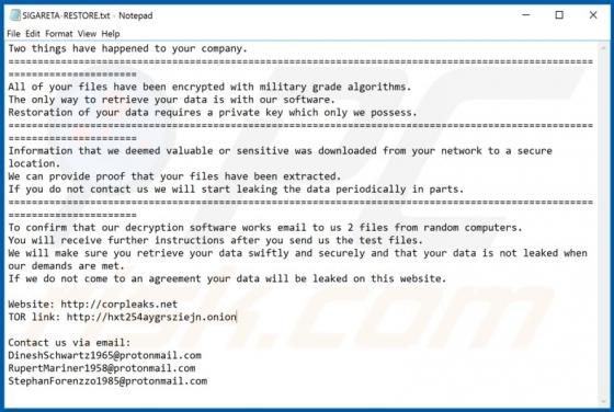 SIGARETA Ransomware
