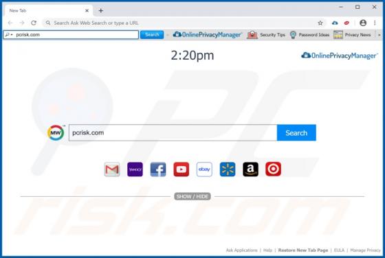 OnlinePrivacyManager Symbolleiste