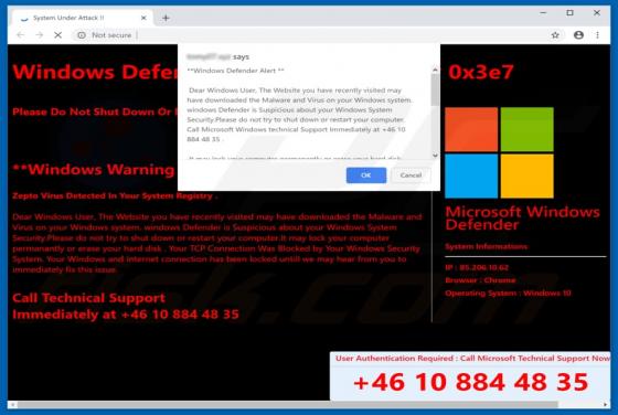 Windows Defender Alert (0x3e7) POP-UP Betrug