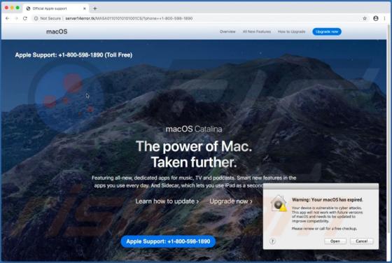 Warning: Your MacOS Has Expired POP-UP Betrug (Mac)